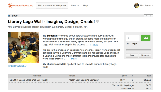 Fund our Lego Wall through Donors Choose!